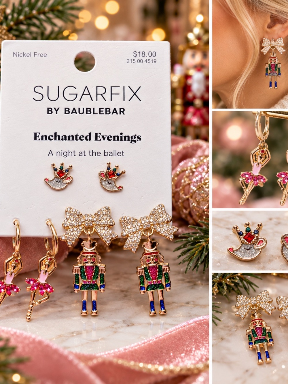 Sugarfix by BaubleBar Enchanted Evenings Nutcracker Ballerina Earrings Set NWT